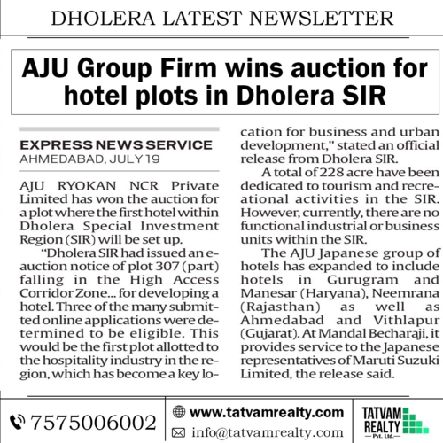 First auction of plot for hotel in Dholera SIR will boost hospitality sector